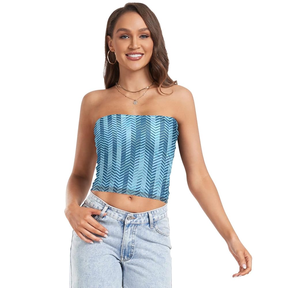 Abstract Geometric Fading Blue Strapless Tops for Women Soft